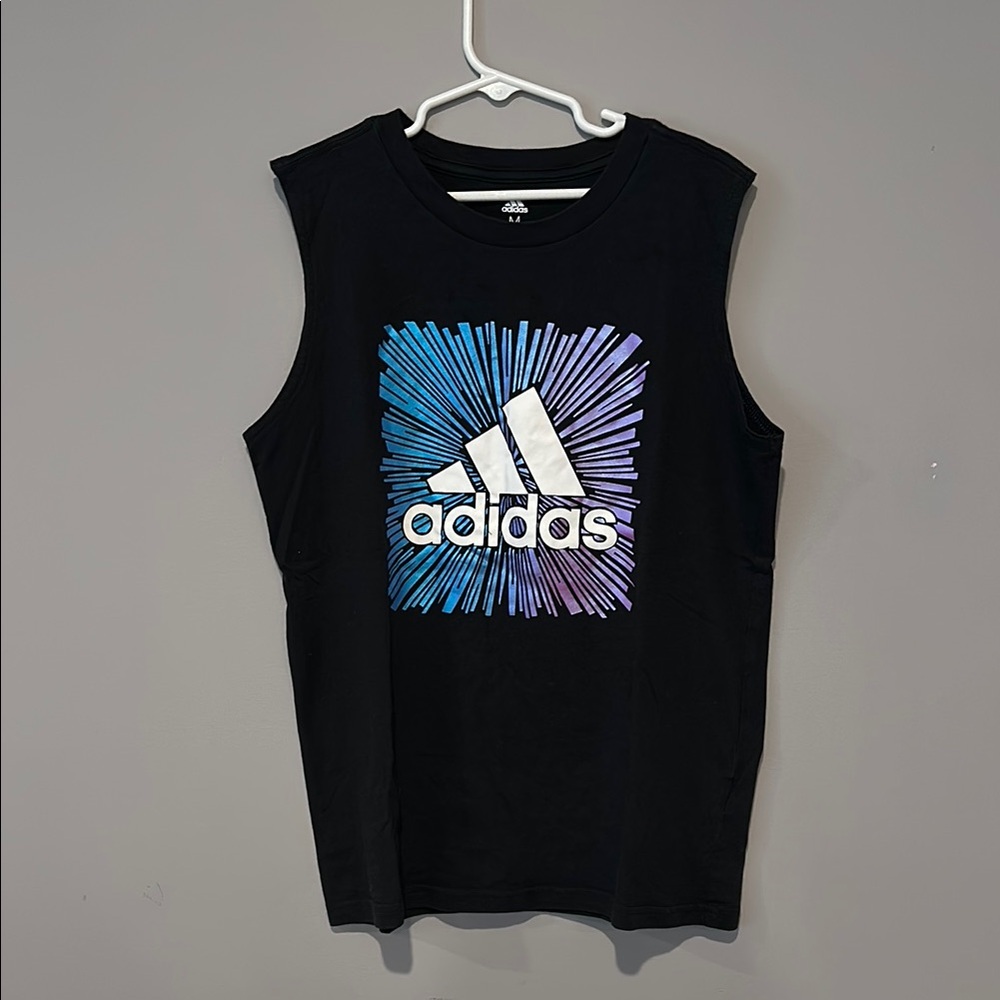 Adidas Kids Black Tank Top with Blue and Purple Graphic
